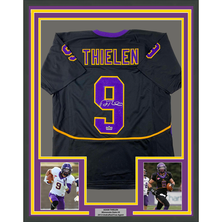 Framed Facsimile Autographed Adam Thielen Minnesota 35x39 State Black Reprint Laser Auto College Football Jersey Size Men's XL