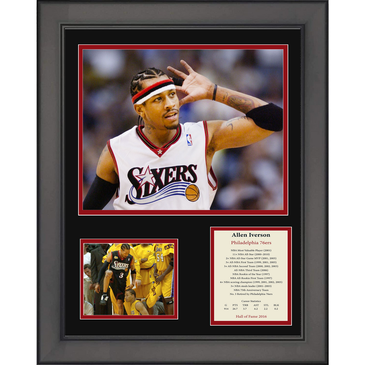 Framed Allen Iverson Hall of Fame Philadelphia 76ers Basketball 11"x14" Three Photo Collage