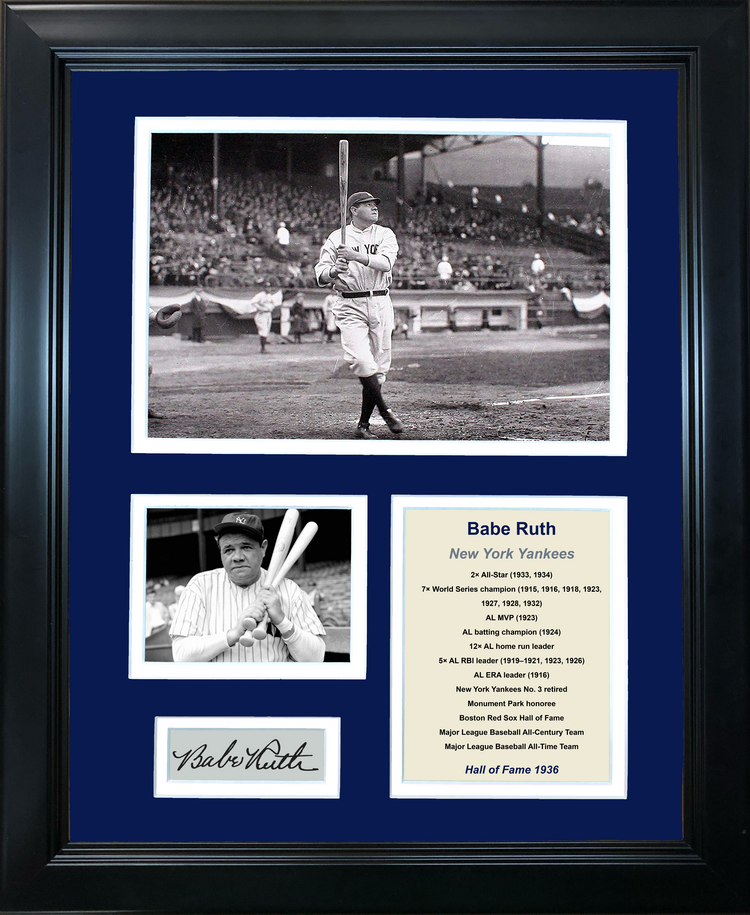 Framed Babe Ruth Hall of Fame Facsimile Laser Engraved Signature Auto New York Yankees Baseball 11"x14" Photo Sig Collage