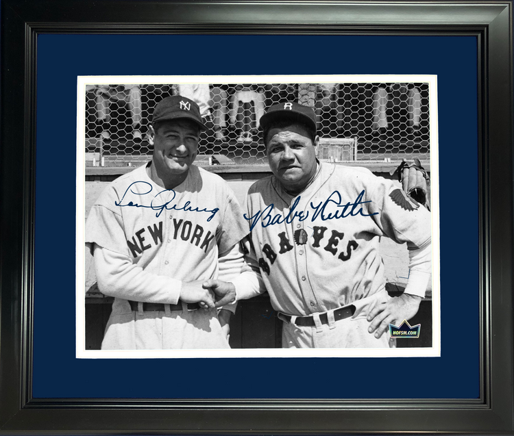 Framed Babe Ruth Lou Gehrig New York Yankees Facsimile Laser Engraved Signature Auto 11"x14" Baseball Photo HOFSM Holo