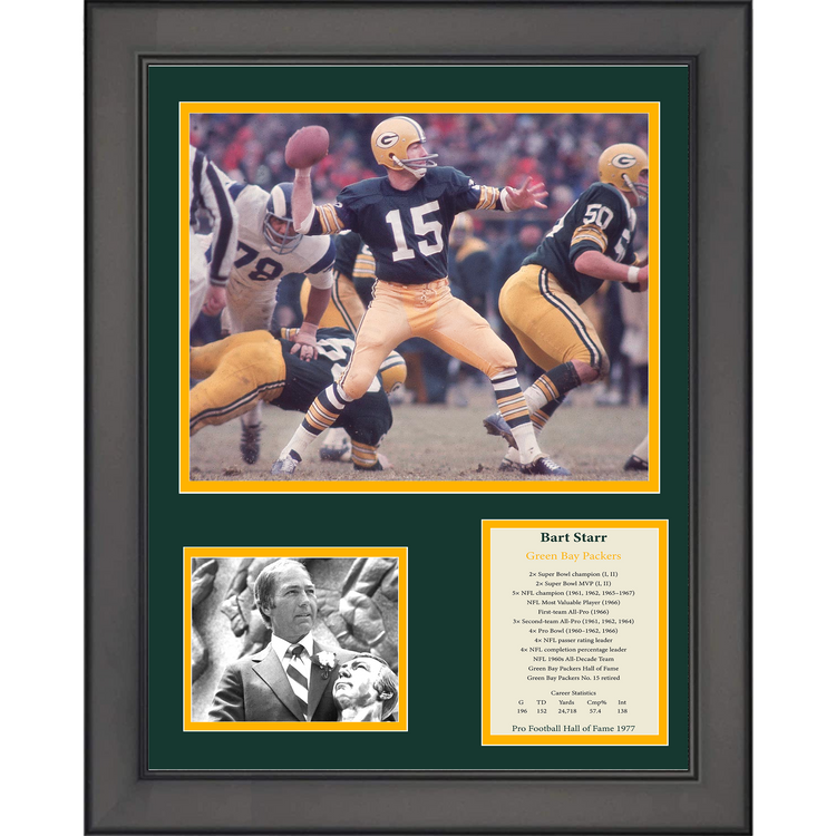 Framed Bart Starr Hall of Fame Green Bay Packers 11"x14" Football Three Photo Collage