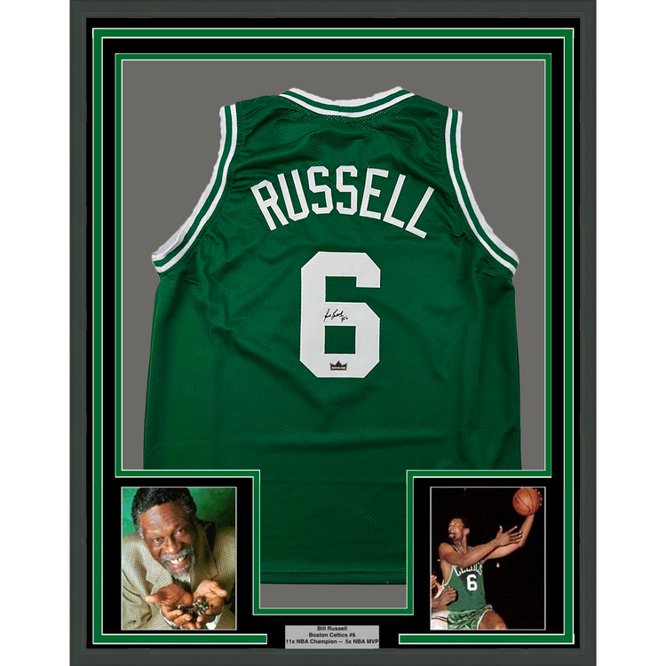 Framed Facsimile Autographed Bill Russell 35x39 Boston Green Reprint Laser Auto Basketball