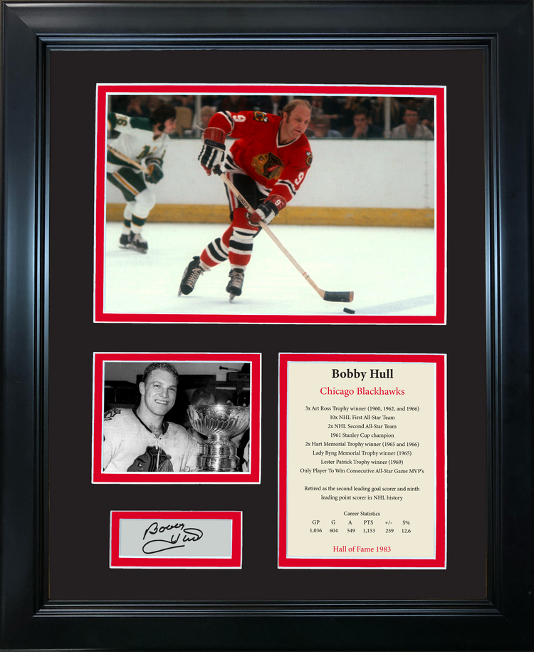 Framed Bobby Hull Hall of Fame Facsimile Laser Engraved Signature Auto Chicago Blackhawks 11"x14" Hockey Photo Sig Collage