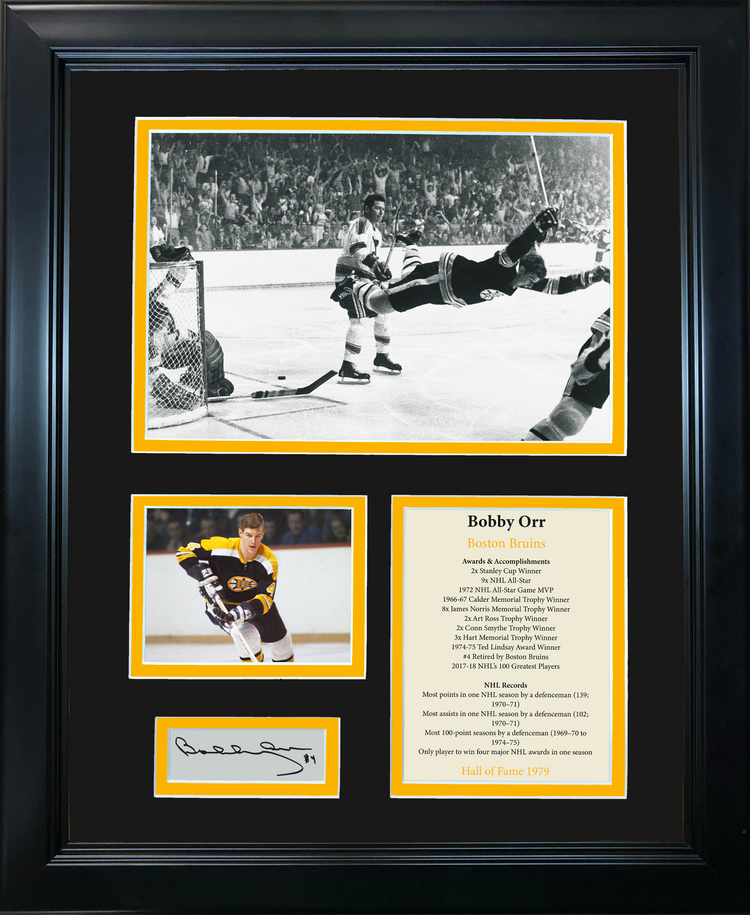Framed Bobby Orr Hall of Fame Facsimile Laser Engraved Signature Auto Boston Bruins 11"x14" Hockey Photo Sig Collage