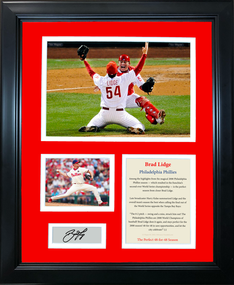 Framed Brad Lidge 2008 Perfect 48-for-48 Season Facsimile Laser Engraved Signature Auto Philadelphia Phillies 11"x14" Baseball Photo Sig Collage