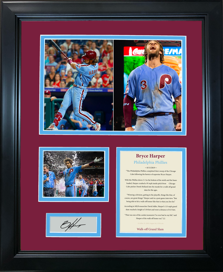 Framed Bryce Harper Walk-off Grand Slam Facsimile Laser Engraved Signature Auto Philadelphia Phillies 11"x14" Baseball Photo Sig Collage