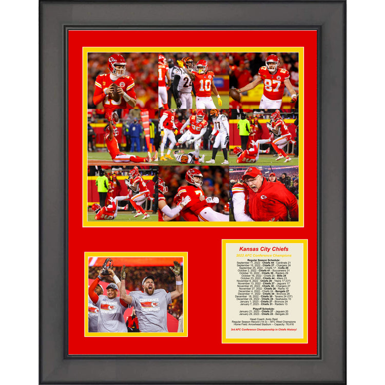 Framed Kansas City Chiefs 2022 AFC Conference Champions Football 11"x14" Three Photo Collage