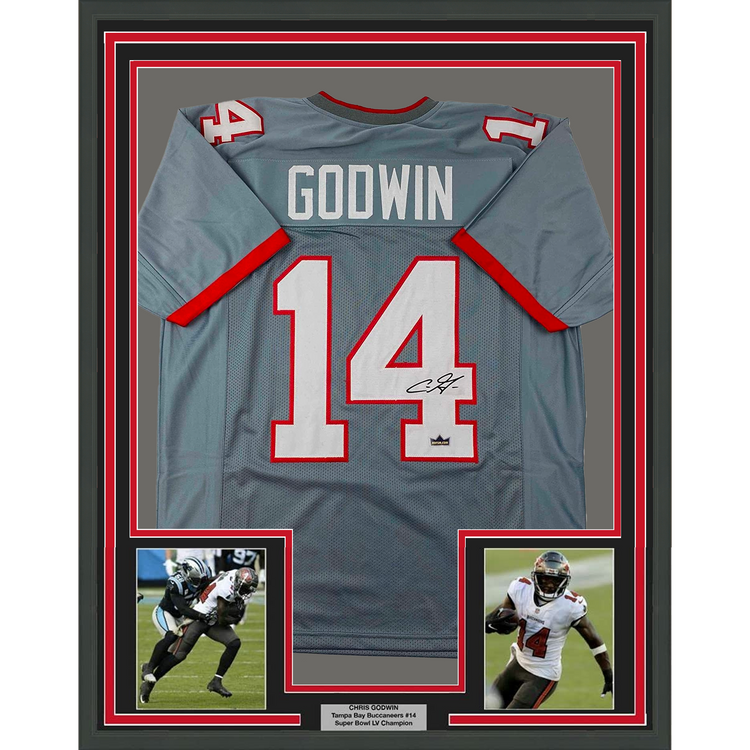 Framed Facsimile Autographed Chris Godwin 35x39 Tampa Bay Grey Pewter Reprint Laser Auto Football Jersey