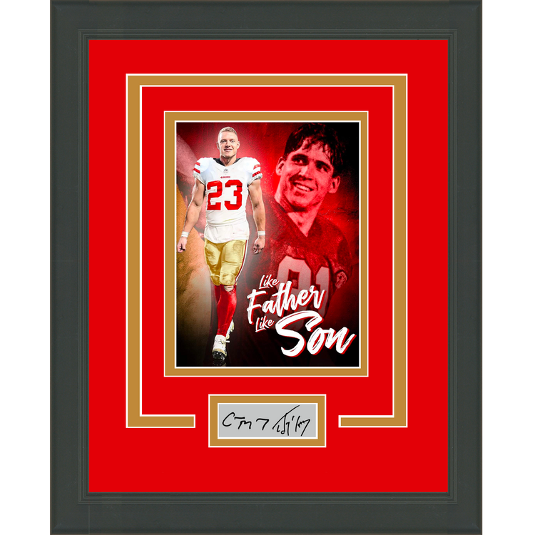 Framed Christian McCaffrey and Ed McCaffrey Facsimile Laser Engraved Signature Dual Auto San Francisco 49ers 11x14 Football Photo
