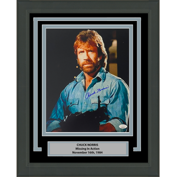 Framed Autographed/Signed Chuck Norris Missing in Action 11x14 Movie Photo JSA COA #7