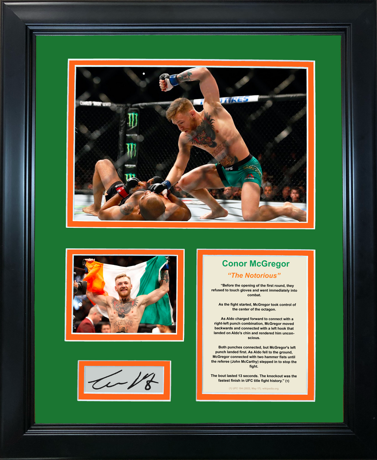 Framed Conor McGregor 13 Second KO Knockout Facsimile Laser Engraved Signature Auto UFC MMA 11"x14" Photo Sig Collage