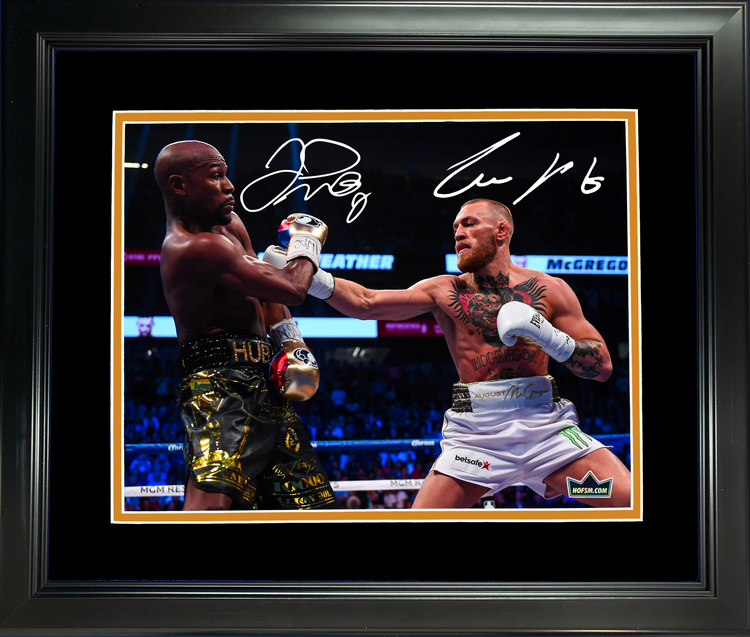 Framed Conor McGregor Floyd Mayweather Jr Dual Facsimile Laser Engraved Signature Auto UFC MMA 11"x14" Photo HOFSM Holo