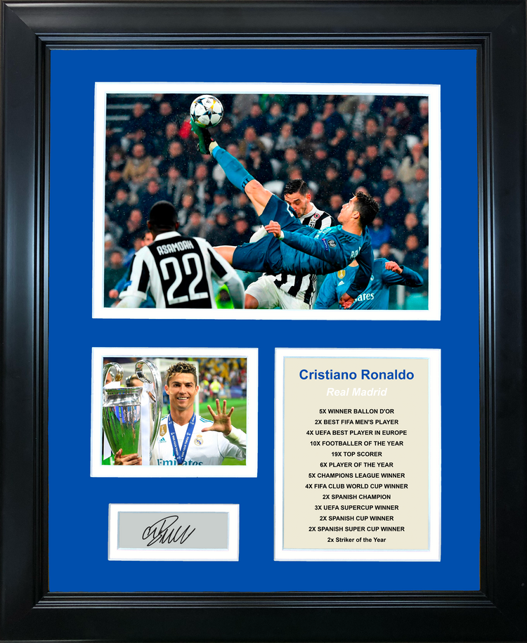 Framed Cristiano Ronaldo Facsimile Laser Engraved Signature Auto Real Madrid Soccer Futbol 11"x14" Photo Sig Collage