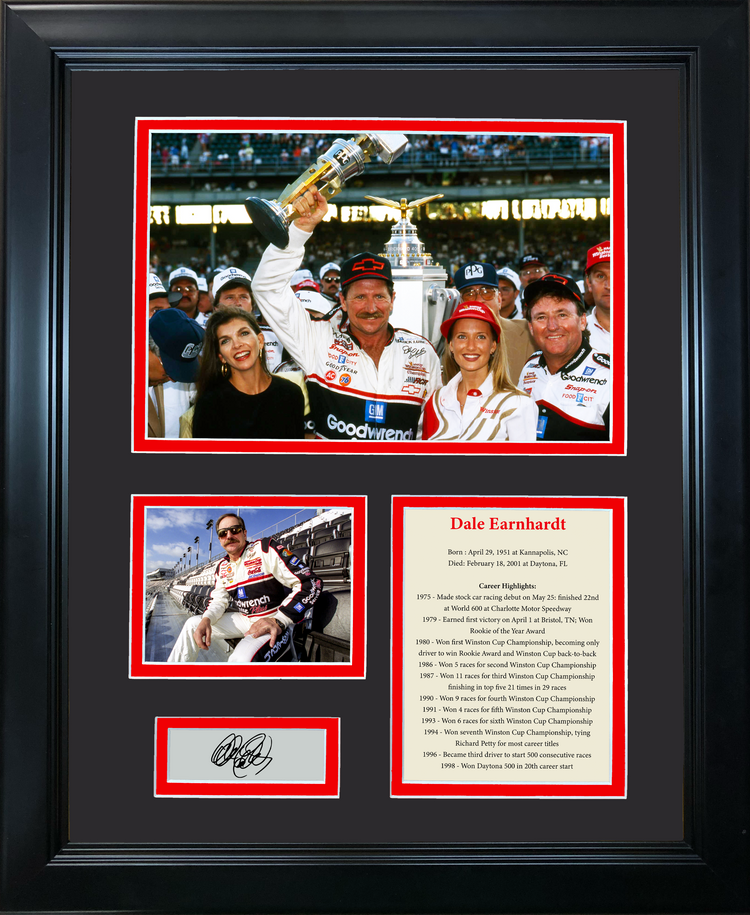 Framed Dale Earnhardt Sr Facsimile Laser Engraved Signature Auto NASCAR 11"x14" Photo Sig Collage