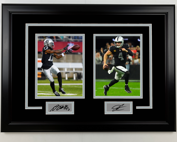 Framed Davante Adams and Derek Carr Facsimile Laser Engraved Signatures Las Vegas Raiders 17x23 Dual Football Photo