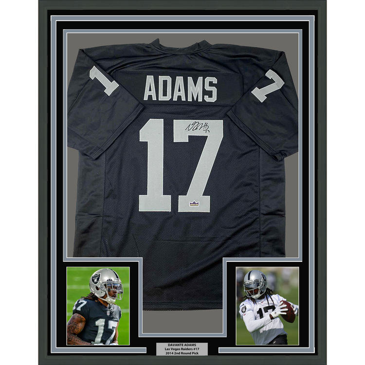 Framed Facsimile Autographed Davante Adams 35x39 Oakland Las Vegas Black Reprint Laser Auto Football Jersey
