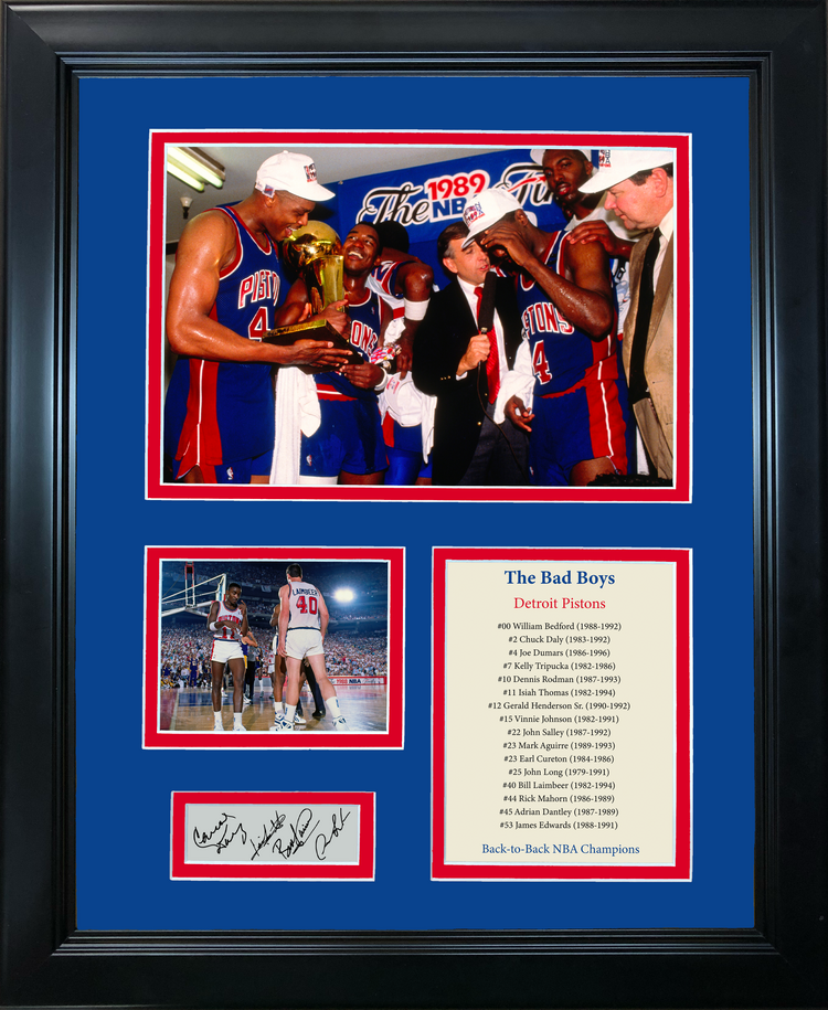 Framed Detroit Pistons Bad Boys Facsimile Laser Engraved Signature Auto Basketball 11"x14" Photo Sig Collage