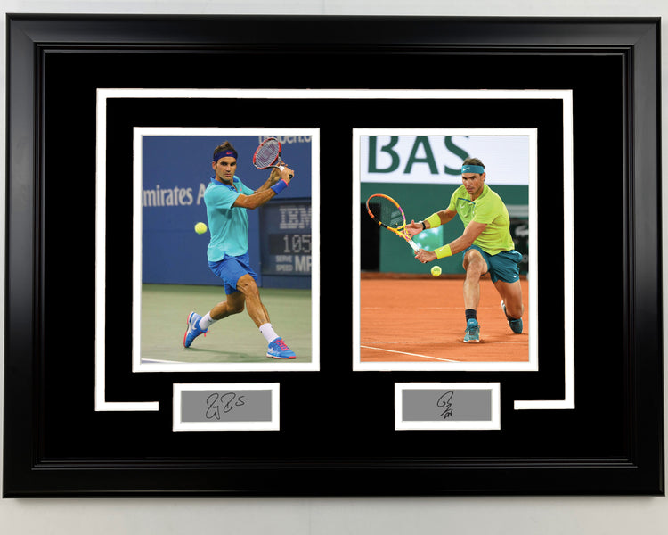 Framed Roger Federer & Rafael Nadal Facsimile Laser Engraved Signatures 17x23 Dual Tennis Photo