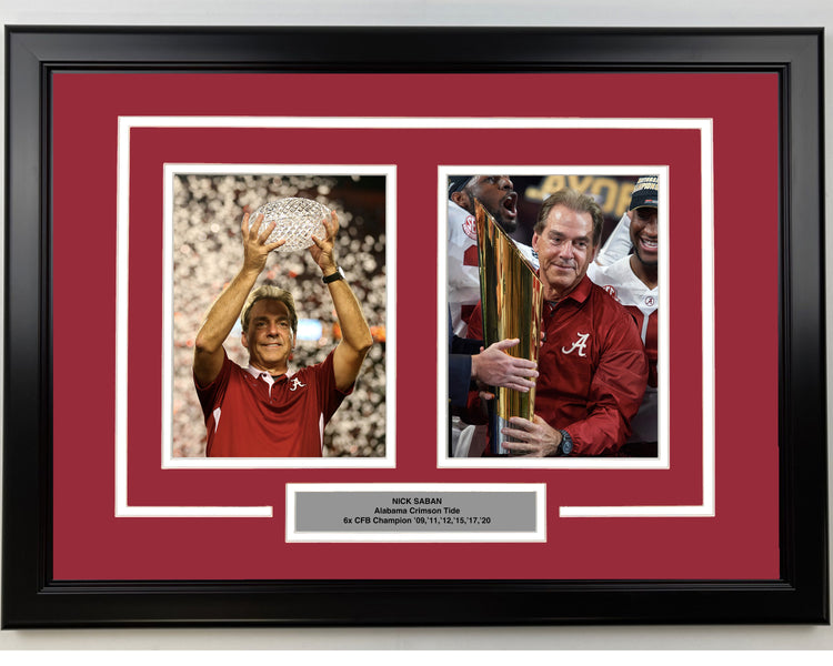 Framed Nick Saban Alabama Crimson Tide 17x23 Dual College Football Photo