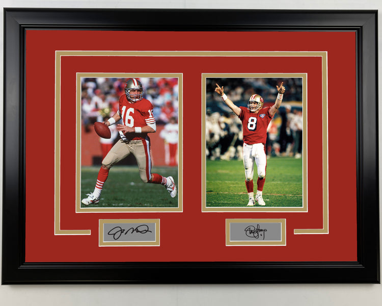 Framed Joe Montana and Steve Young Facsimile Laser Engraved Signatures San Francisco 49ers 17x23 Dual Football Photo