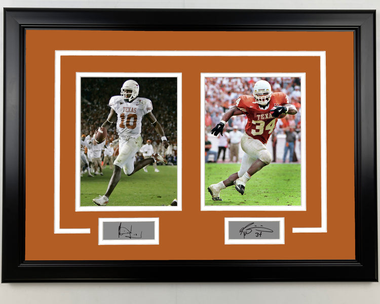 Framed Vince Young and Ricky Williams Facsimile Laser Engraved Signatures Texas Longhorns 17x23 Dual Football Photo