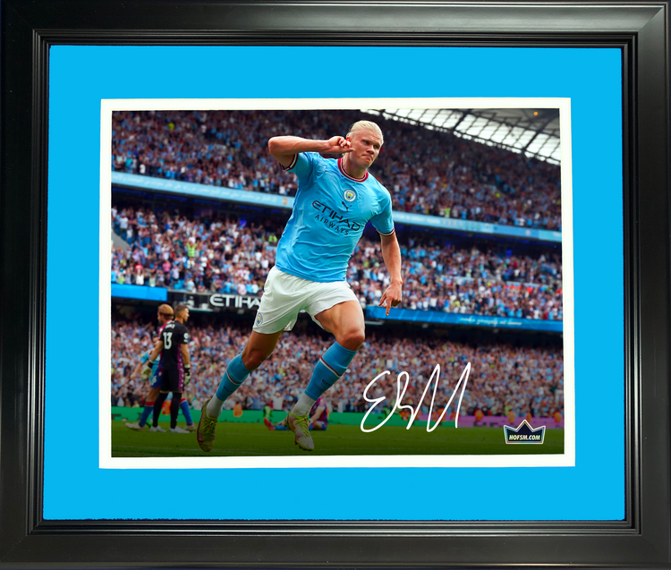 Framed Erling Haaland Facsimile Laser Engraved Signature Auto Manchester City 11"x14" Soccer Photo HOFSM Holo