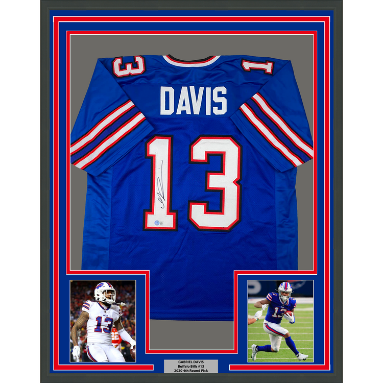 Framed Autographed/Signed Gabriel Gabe Davis 35x39 Buffalo Blue Football Jersey Beckett BAS COA