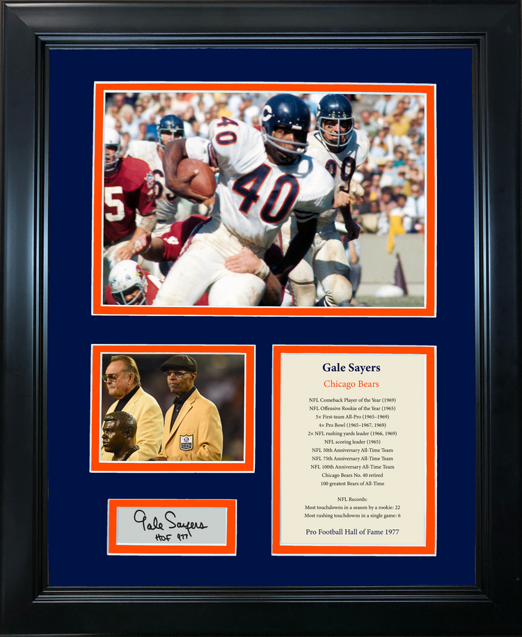 Framed Gale Sayers Hall of Fame Facsimile Laser Engraved Signature Auto Chicago Bears 11"x14" Photo Sig Collage