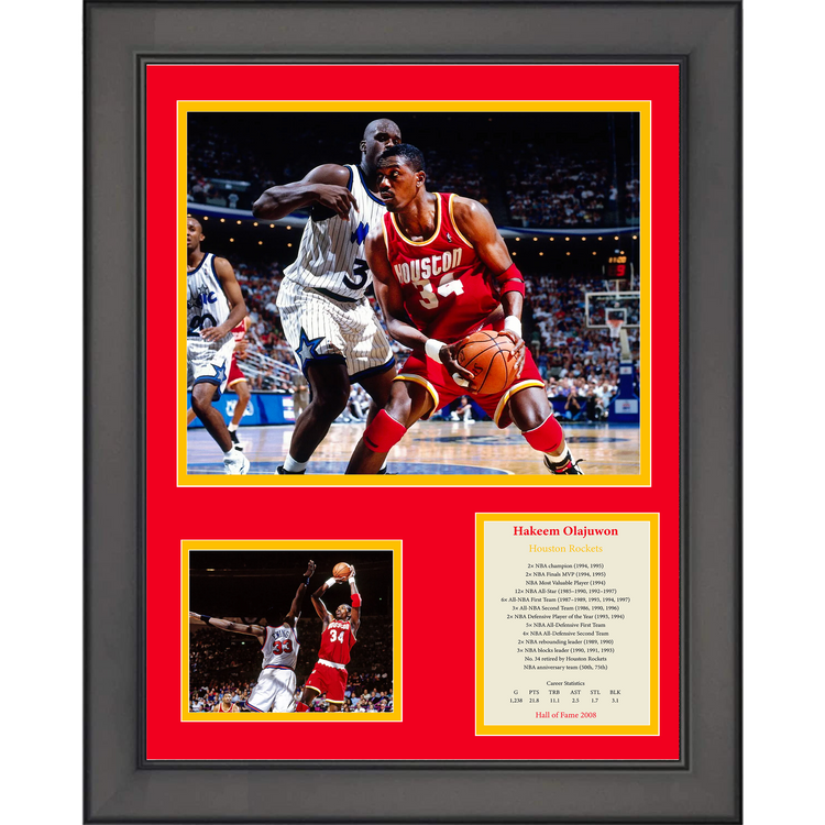 Framed Hakeem Olajuwon Hall of Fame Houston Rockets Basketball 11"x14" Three Photo Collage