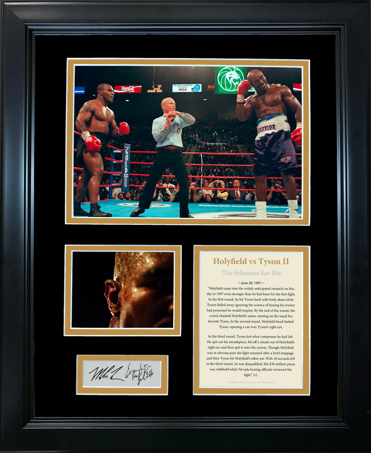 Framed Evander Holyfield vs Mike Tyson 2 Infamous Ear Bite Facsimile Laser Engraved Signature Auto Boxing 11"x14" Photo Sig Collage