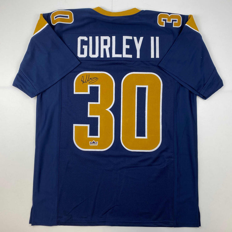 Facsimile Autographed Todd Gurley II Los Angeles LA Navy Blue Reprint Laser Auto Football Jersey Size Men's XL
