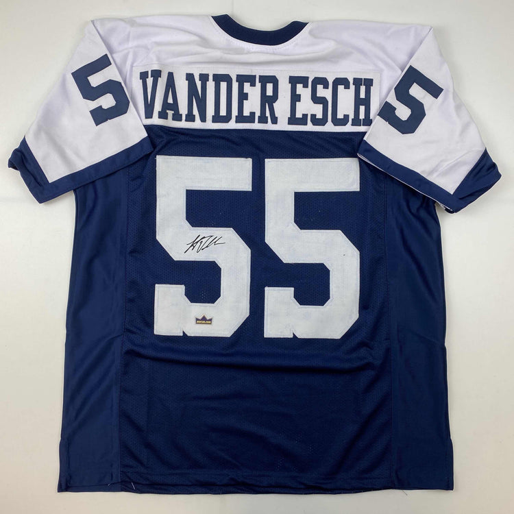 Facsimile Autographed Leighton Vander Esch Dallas Thanksgiving Day Reprint Laser Auto Football Jersey Size Men's XL