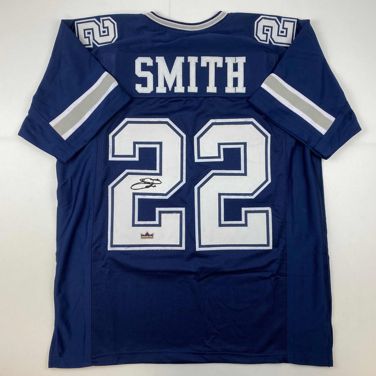 Facsimile Autographed Emmitt Smith Dallas Blue Reprint Laser Auto Football Jersey Size Men's XL