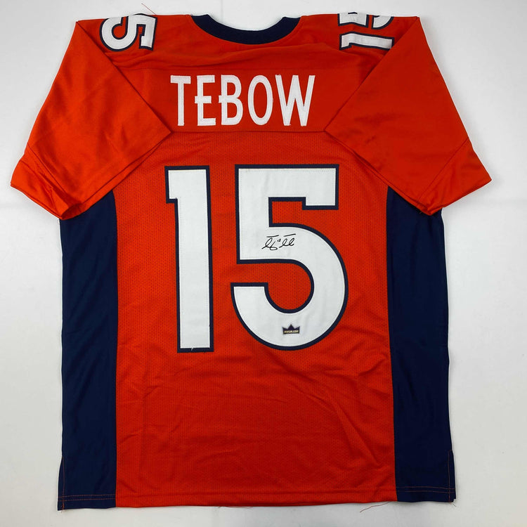Facsimile Autographed Tim Tebow Denver Orange Reprint Laser Auto Football Jersey Size Men's XL
