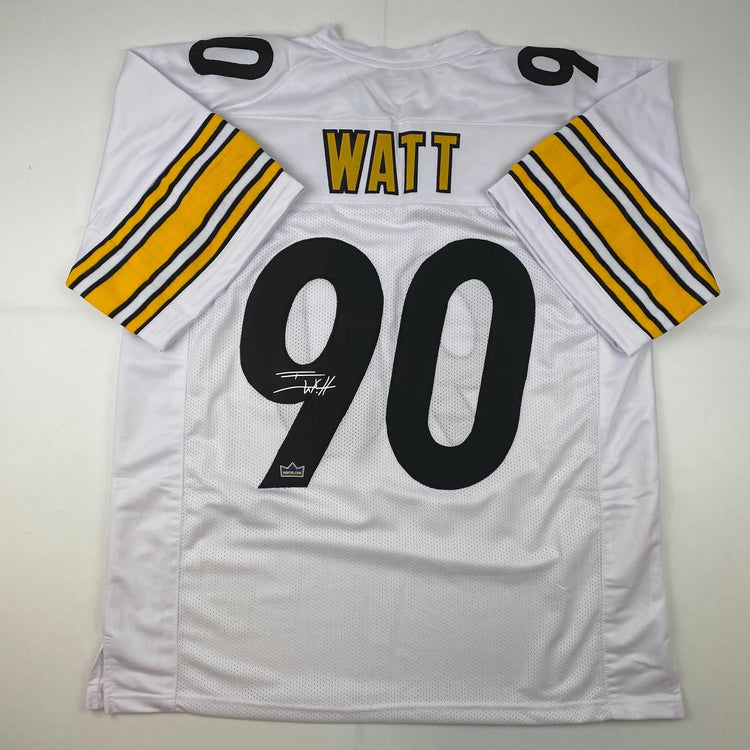 Facsimile Autographed T.J. TJ Watt Pittsburgh White Reprint Laser Auto Football Jersey Size Men's XL