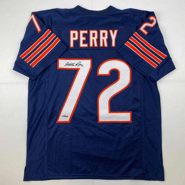 Facsimile Autographed William Perry The Refrigerator Chicago Blue Reprint Laser Auto Football Jersey Size Men's XL