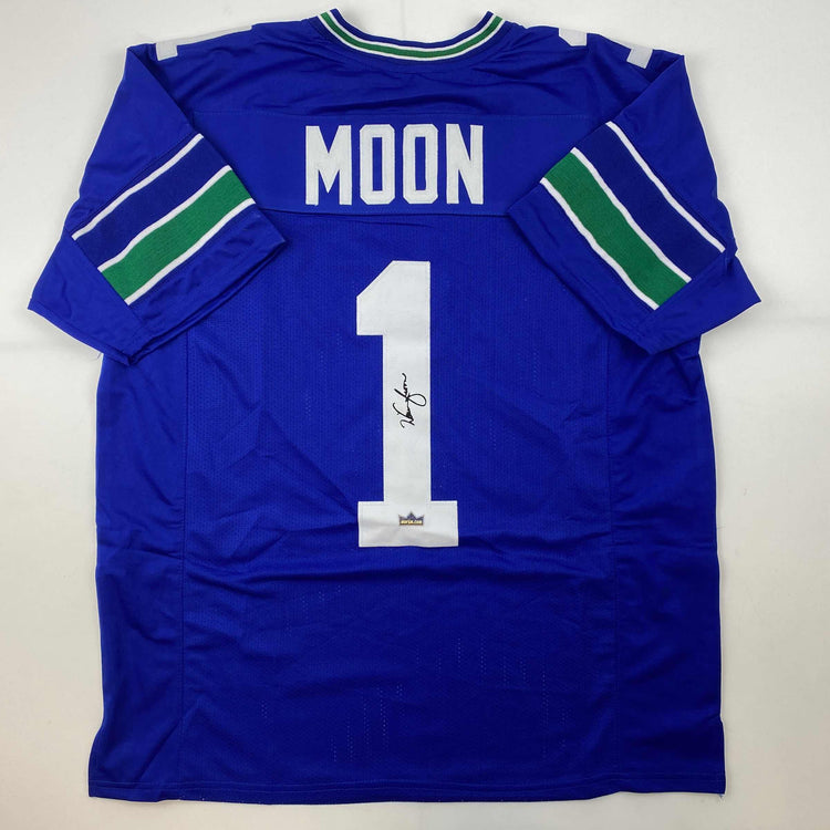 Facsimile Autographed Warren Moon Seattle Blue Reprint Laser Auto Football Jersey Size Men's XL