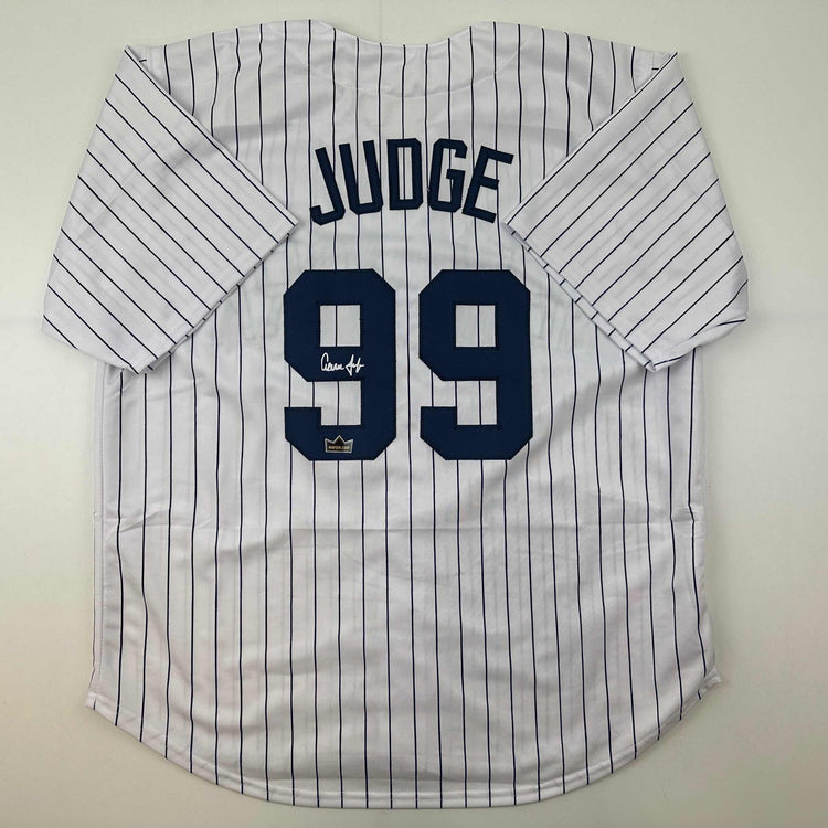 Facsimile Autographed Aaron Judge New York Pinstripe Reprint Laser Auto Baseball Jersey Size Men's XL