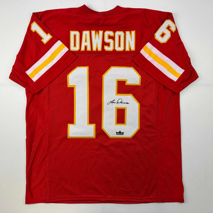 Facsimile Autographed Len Dawson Kansas City Red Reprint Laser Auto Football Jersey Size Men's XL