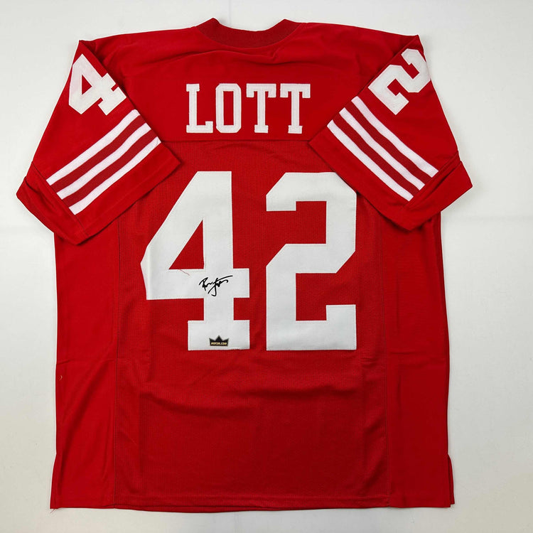 Facsimile Autographed Ronnie Lott San Francisco Red Reprint Laser Auto Football Jersey Size Men's XL