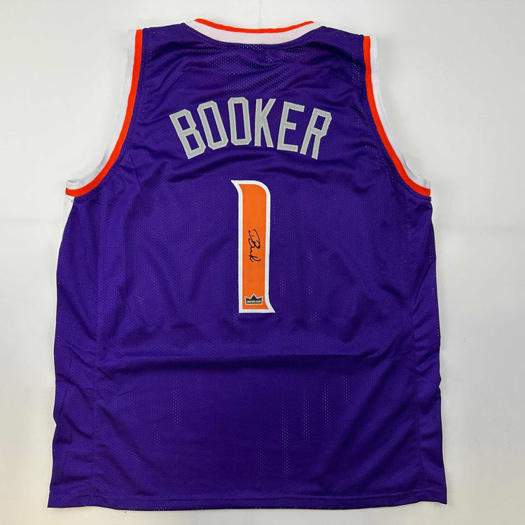 Facsimile Autographed Devin Booker Phoenix Purple Reprint Laser Auto Basketball Jersey Size Men's XL