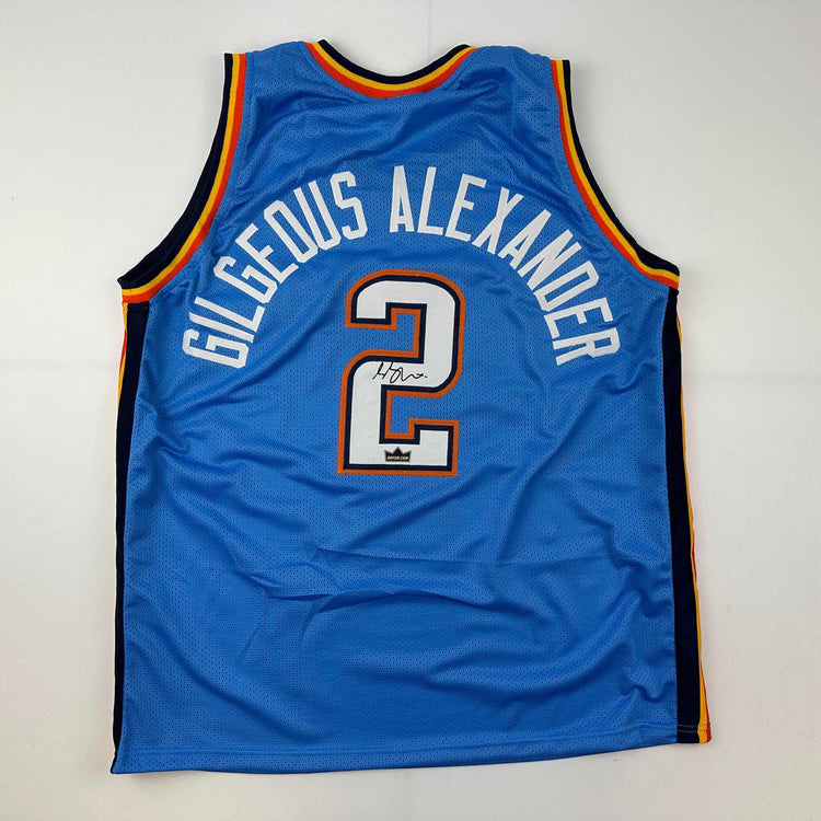 Facsimile Autographed Shai Gilgeous-Alexander SGA Oklahoma City Blue Reprint Laser Auto Basketball Jersey Size Men's XL