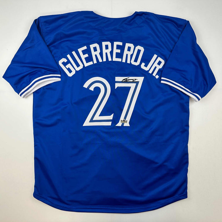 Facsimile Autographed Vladimir Vlad Guerrero Jr. Toronto Blue Reprint Laser Auto Baseball Jersey Size Men's XL