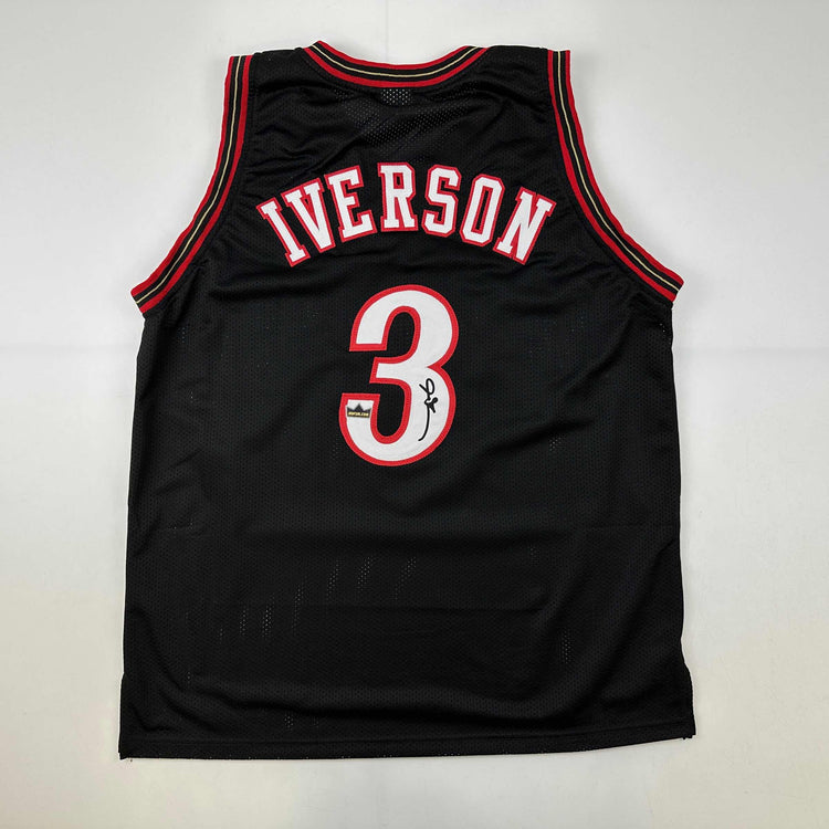 Facsimile Autographed Allen Iverson Philadelphia Black Reprint Laser Auto Basketball Jersey Size Men's XL