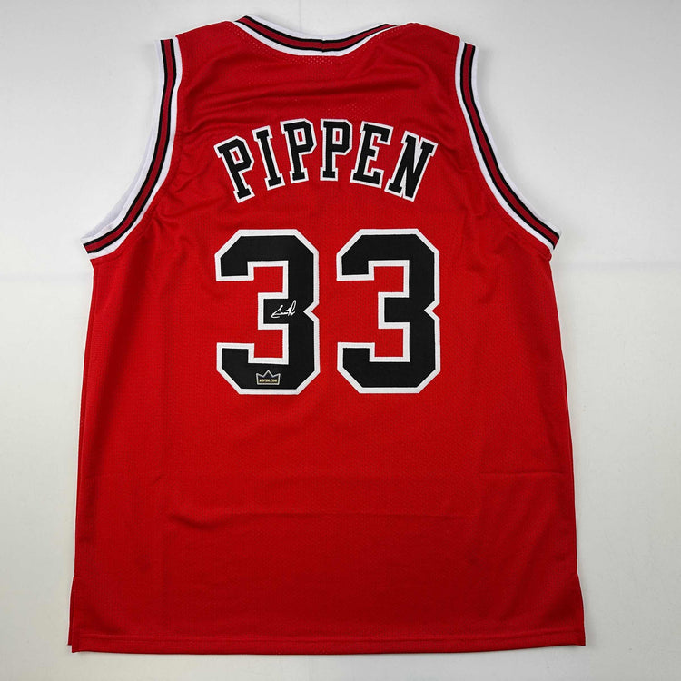 Facsimile Autographed Scottie Pippen Chicago Red Reprint Laser Auto Basketball Jersey Size Men's XL