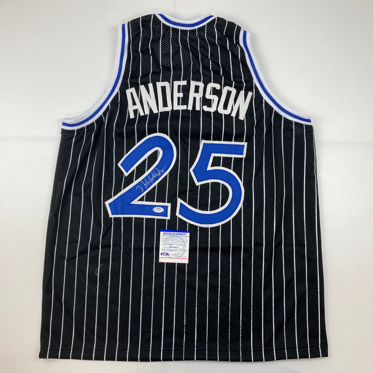 Autographed/Signed Nick Anderson Orlando Black Pinstripe Basketball Jersey PSA/DNA COA