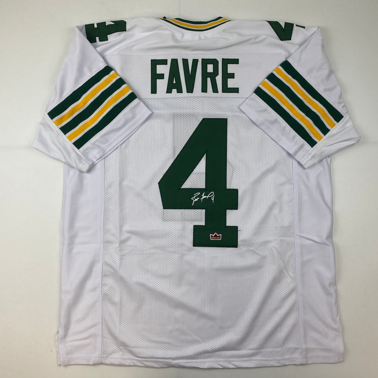 Facsimile Autographed Brett Favre Green Bay White Reprint Laser Auto Football Jersey Size Men's XL