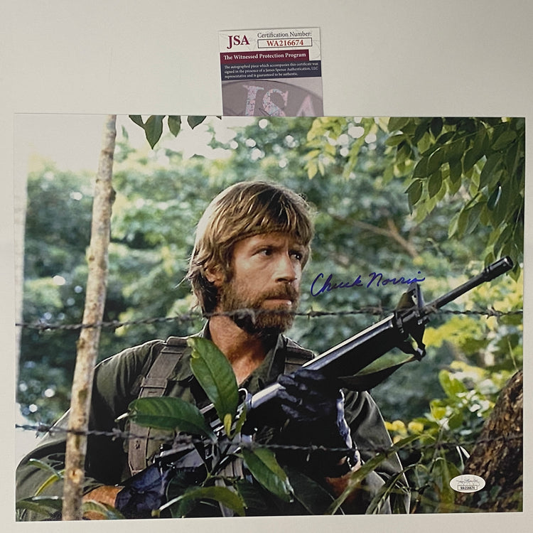 Autographed/Signed Chuck Norris Missing in Action 11x14 Movie Photo JSA COA #6