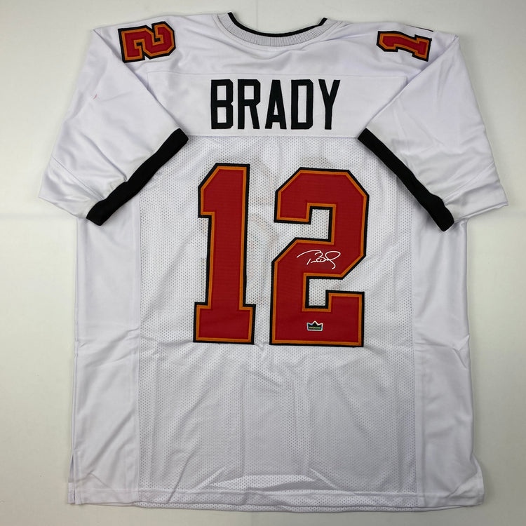 Facsimile Autographed Tom Brady Tampa Bay White Reprint Laser Auto Football Jersey Size Men's XL