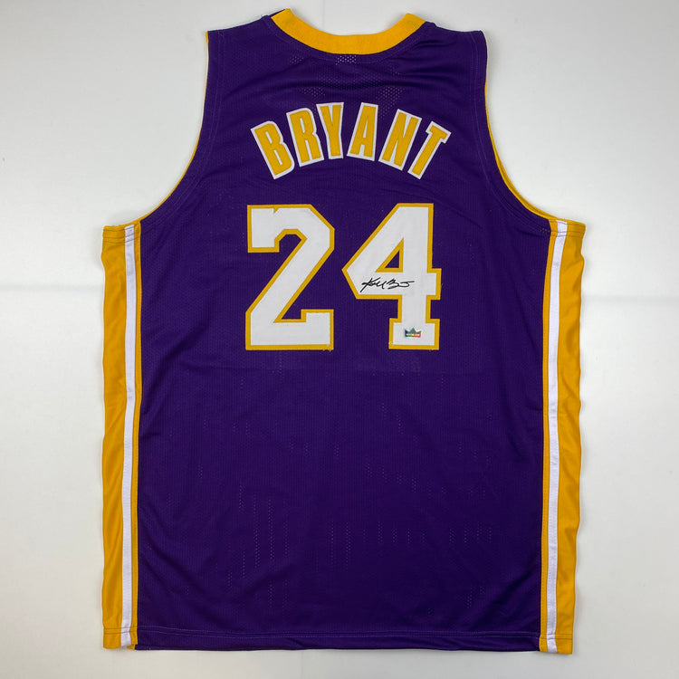 Facsimile Autographed Kobe Bryant #24 Los Angeles LA Purple Reprint Laser Auto Basketball Jersey Size Men's XL